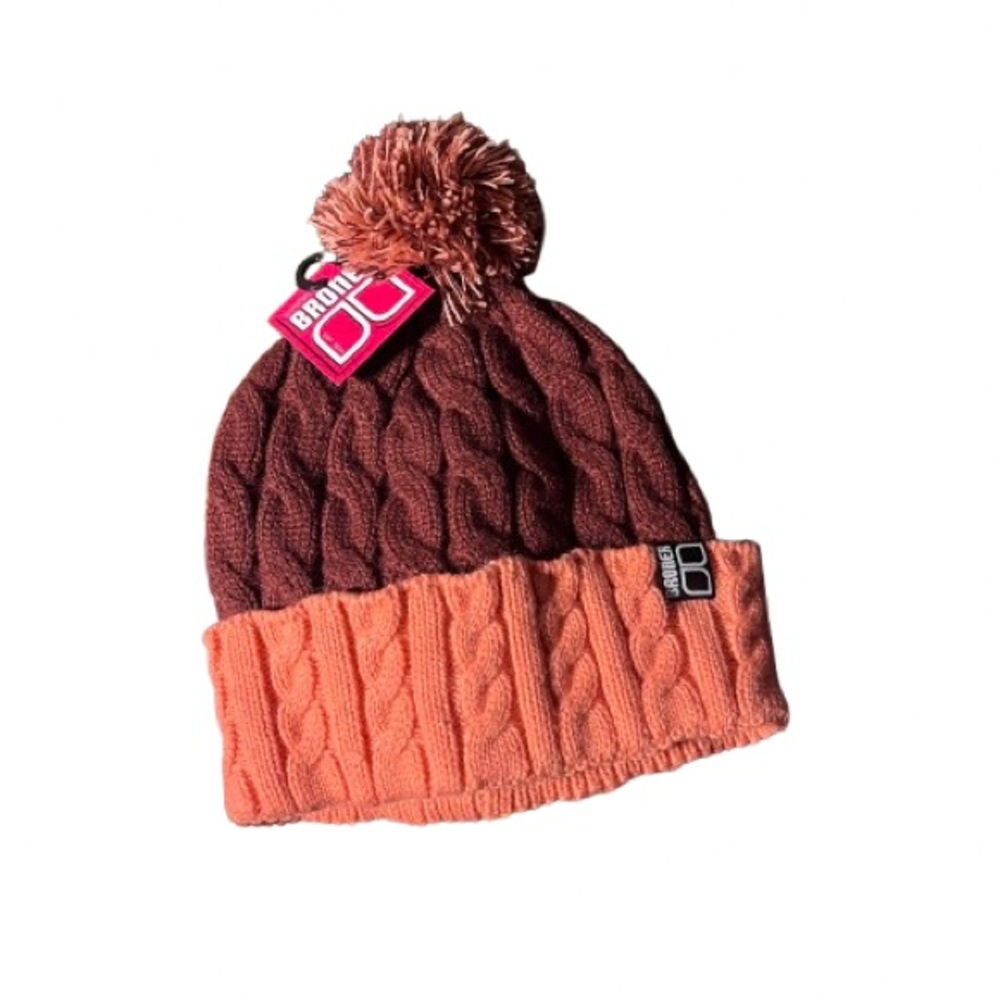 Stylish Cable Knit Beanie in Brown and Orange